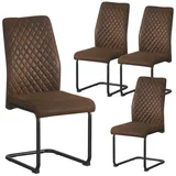 B&D home THEO 4er Set, Küchenstuhl Bürostuhl Schwingstuhl Freischwinger Stühle für Küche, Esszimmer, Büro, Industrial modernes Design, Wildleder Optik Braun, 11138-BRAU-4