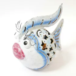 Gartenfigur Fisch Metallfigur mit Teelichtfach Metall blau weiß H 18 cm