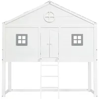 XDOVET Hausbett mit Treppe Fallschutz und Gitter Hochbett Kinderbett Einzelbett 90x200cm Weiß+Grau