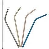 LURCH Edelstahl Trinkhalme gebogen 21,5 cm 4 St. Gold/Rosa/Blau/Grau