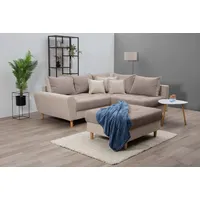 Home Affaire Ecksofa »Rice L-Form inkl. Hocker«, (Set, mit Hocker mit Bonnellfederkern, Hocker & Kissen, Ottomane beidseitig montierbar, grau