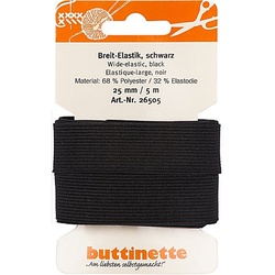 buttinette Gummiband "Breit-Elastik", schwarz, Breite: 25 mm, Länge: 5 m