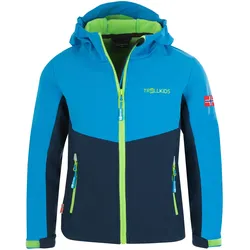 Softshelljacke TROLLKIDS "KIDS KRISTIANSAND JACKET", Kinder, Gr. 164, navy, medium blau, grün, Obermaterial: 94% Polyamid, 6% Elasthan, sportlich, Jacken