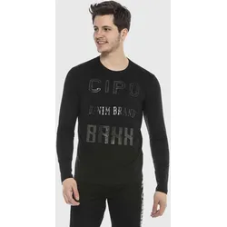 T-Shirt CIPO & BAXX "Sweatshirts", Herren, Gr. M, schwarz, 95% Baumwolle;5% Elasthan, bedruckt, casual, figurumspielend, Rundhals, Langarm, Shirts, mit coolem Print
