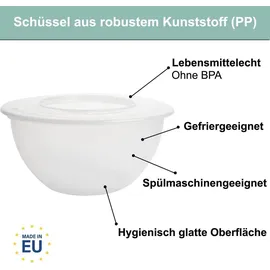 Centi 2er Set, Rühr- & Salatschüsseln 5 L – Serie DELOS, mit Deckel transparent - Transparent