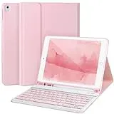 Tastatur Hülle für iPad 9/8/7. Gen10.2 Zoll,Hülle mit Tastatur für iPad 10.2,Tastatur für iPad 9. Gen,Abnehmbare Bluetooth-Tastatur für iPad 10.2, iPad Tastatur Hülle 9. Gen mit Stifthalter,Pink