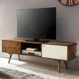 FineBuy TV Lowboard 140 cm Massiv Holz Sheesham Landhaus 2 Türen & Fach, HiFi Regal Retro