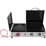 Royal Gourmet 3 Brenner Gasgrill, 3 in 1 Tischgrill mit Grillen, Braten, Kochen, Campinggrill mit Klappbare Seitenablage, Tragbarer Picknickgrill mit 8,5 kW Schwarz