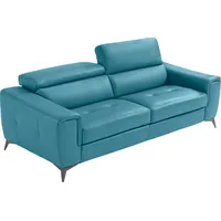 2,5-Sitzer EGOITALIANO "Francine, Designsofa, Loungesofa" Sofas Gr. B/H/T: 213cm x 100cm x 106cm, Leder BULL, blau (türkis) Kopfteile manuell verstellbar, mit edlen Metallfüßen