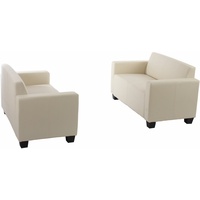 Couch-Garnitur Sofa-Garnitur 2x 2er Sofa Lyon Kunstleder ~ creme