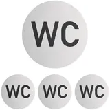 Relaxdays WC Schild, 4er Set, rund, Türschild zum Aufkleben, Ø 10 cm, Bad & Gäste-WC, Aluminium, Toilettenschild, silber