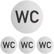 Relaxdays WC Schild, 4er Set, rund, Türschild zum Aufkleben, Ø 10 cm, Bad & Gäste-WC, Aluminium, Toilettenschild, silber