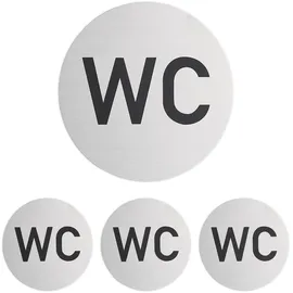 Relaxdays WC Schild, 4er Set, rund, Türschild zum Aufkleben, Ø 10 cm, Bad & Gäste-WC, Aluminium, Toilettenschild, silber