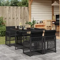 Hoodmeel Rattan Gartenmöbel Set 4 Personen Garten Sitzgruppe 4 Personen Sitzgruppe Outdoor Polyrattan Sitzgruppe Sitzgarnitur Terassenmöbel außen-Schwarz-5-tlg Typ 3