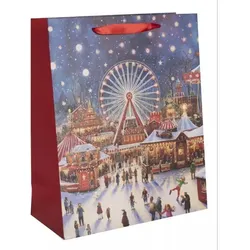 Geschenktüte mit Weihnachtsmarkt-Muster - 18 x 23 cm