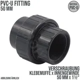 Mega Group - Verschraubung PVC-U 50 mm x 1 1/2 Klebemuffe x Innengewinde 10 bar, Grau,