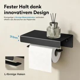 doporro Toilettenpapierhalter mit Ablage, Klopapierhalter aus Aluminium zur Wandmontage,Klorollenhalter für Badezimmer Sandschwarz Lino-05