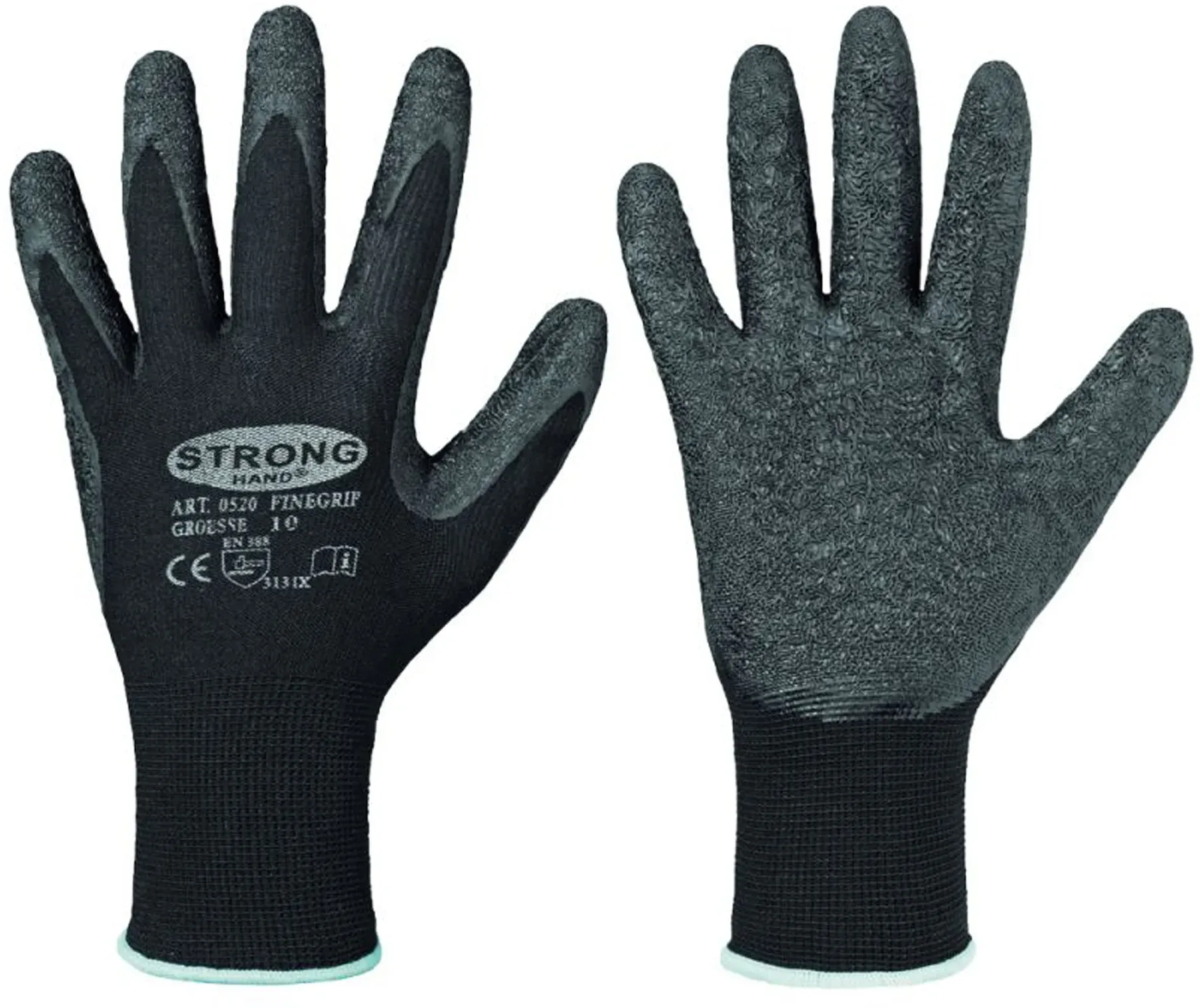 Stronghand Finegrip 0520 Feinstrickhandschuhe mit Latex-Beschichtung schwarz/grau, VE 120 Paar 10/XL