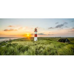Fototapete PAPERMOON "Leuchtturm am Strand", bunt, B:3,00m L:2,23m, Vlies, Tapeten