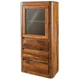 Massivmoebel24 Vitrine Sheesham 70x40x145 walnuss gewachst TORONTO #208