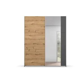 Rauch Schwebetürenschrank RAUCH "Kleiderschrank Garderobe TOPSELLER AURELIO mit 3 Ausstattungsvarianten", grau (graumetallic, eiche artisan), B:175cm H:210cm T:59cm, Holzwerkstoff, Schränke, Schwebetürenschrank, 3 verschiedene Ausstattungsvarianten Griffe aus