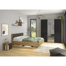 Schlafzimmer-Set GAMI "OTELLO SET", schwarz (eiche, sw), Eiche Helvezia Nachbildung / Schwarzmat + ohne Matratze, B/H: 160cm x 200cm, Spanplatte, Schlafzimmermöbel-Sets, Set vollständiger Möbel zur Gestaltung Ihres Schlafzimmers.