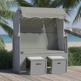 vidaXL Strandkorb mit Dach Poly Rattan und Massivholz Grau