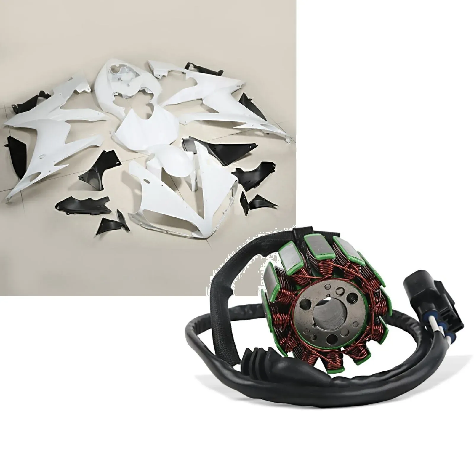 Set: Verkleidung passend für Yamaha YZF-R1 04-06 Zaddox ABS Vollverkleidung Rennverkleidung + Lichtmaschine Stator passend für Yamaha YZF-R1 04-08 Alternator Zaddox