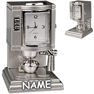 alles-meine.de GmbH kleine - Tischuhr/Miniatur - Uhr - Kaffemaschine - Kaffeeautomat/Küchenmaschine - inkl. Name - aus Metall - 6,9 cm - batteriebetrieben - Analog - Batterie..