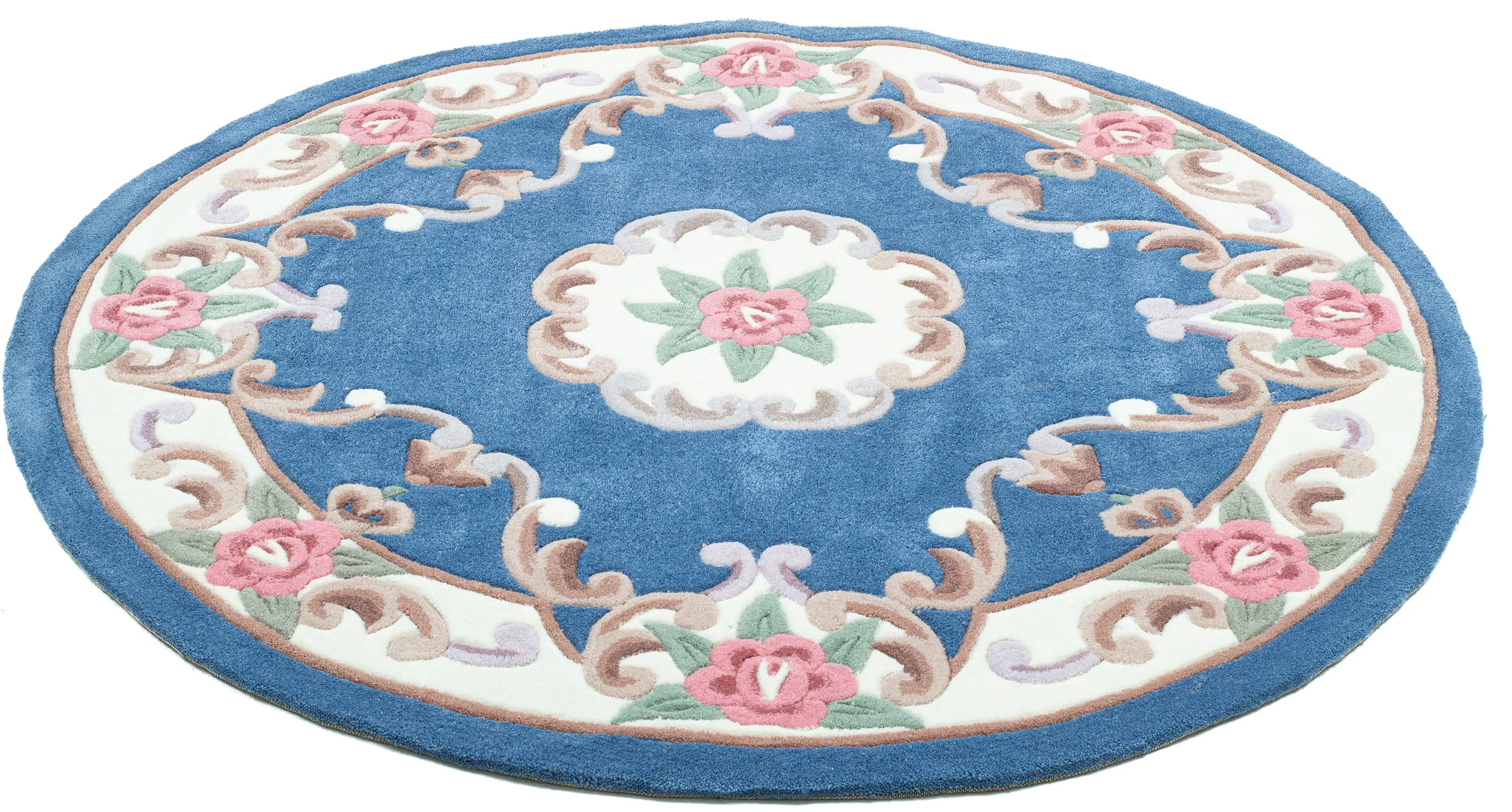 Teppich THEKO "Ming" Teppiche Gr. Ø 150 cm, 14 mm, 1 St., blau Orientalische Muster hochwertiges Acrylgarn, ideal im Wohnzimmer & Schlafzimmer