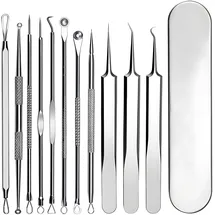 Rnitle 11 Stücke Mitesserentferner Komedonenquetscher Set,mit Metallgehäuse,Hochwertiger Edelstahl Akne Mitesser Entferner Extraktor Tools,Für Whitehead-Akne Auf Der Nase