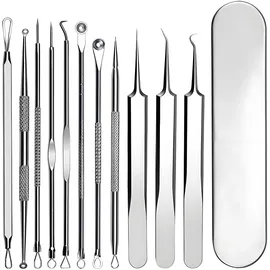 Rnitle 11 Stücke Mitesserentferner Komedonenquetscher Set,mit Metallgehäuse,Hochwertiger Edelstahl Akne Mitesser Entferner Extraktor Tools,Für Whitehead-Akne Auf Der Nase