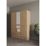 Priess Kleiderschrank PRIESS "Schrank Garderobe Wäscheschrank Barcelona in 5 Breiten", braun (eichefarben artisan), B:140cm H:193cm T:54cm, Holzwerkstoff, Schränke, Kleiderschrank, viel Stauraum, geräumige Schubkästen, mit Spiegel, MADE IN GERMANY