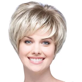 Ansenesna Perücke Damen Blond Kurz Pony Kurzhaar Wig (Blond)