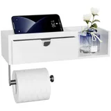 HapiRm Toilettenpapierhalter Ohne Bohren mit Ablage - Klopapierhalter mit Ablage Klorollenhalter Ohne Bohren, Hohe Speicherkapazität Toiletenpapierhalterung Toilettenrollenhalter Holz für Badezimmer