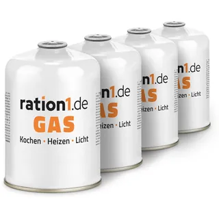 4X Gaskartusche á 450 g, Gaskartuschen Set von ration1, EN 417 Schraubkartusche, Ventilkartusche, Butan-Propan-Kartusche mit Gewinde für Campingkocher