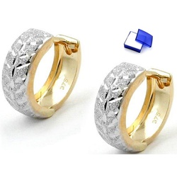 unbespielt Paar Creolen »Ohrringe Creole bicolor diamantiert 375 Gold 12 x 5 mm inklusive kl. Schmuckbox«, Goldschmuck für Damen