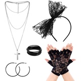 VIKSAUN 80er Jahre Retro Party Kostüm Set, 80er Jahre Prom Party Accessoires, Spitze Stirnband Ohrringe Fischnetz Handschuhe Halskette Armband, Mottoparty Cosplay Dekoration Party Favors