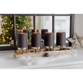 Edzard Adventskranz Lille (Höhe 9 cm, Länge 45 cm), Edelstahl und Mangoholz, für 4 Kerzen ø 8 cm