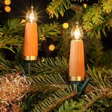 NARVA Kerzenlichterkette Holz 20 Schaftkerzen Kirsche Weihnachtsbaum Beleuchtung Innen 230V Strom Holzlichterkette Glasbirnen - Rot