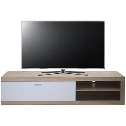 TV-Rack MCW-L33, TV-Board Fernsehtisch Lowboard TV-Schrank Kommode, Holz 43x180x41cm Staufach, Eiche-Optik, weiß