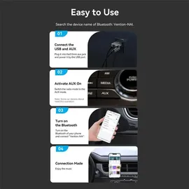 Vention Bluetooth USB-Audioempfänger für das Auto - Grau