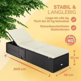 CASARIA Sonnenliege 200 x 58 x 33 cm Schwarz Creme