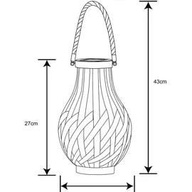 GLOBO Gartendeko Laterne Solar Windlicht mit Bambusgeflecht zum Aufhängen oder Hinstellen, Led Warmweiß, Dxh 27x17,5 cm, Garten Terrasse
