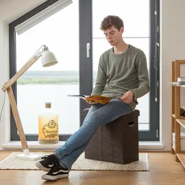 Relaxdays Sitzhocker, HxBxT: 49,5 x 46 x 25,5 cm, mit Stauraum, Griffe, Leinen, Polyester, MDF, braun