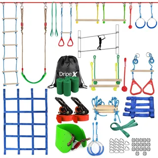 Dripex Ninja Warrior Hindernisparcours für Kinder-20mß2 Ninja Slackline und 10