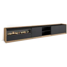 SKRAUT HOME Lowboard 310x50x37 cm Schwarz Eiche Holzwerkstoff
