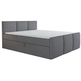 A&J MöbelLand Boxspringbett RON 160 x 200 mit 2 Bettkästen, Bonell-Matratze und Topper. Farbe: Grau - Grau