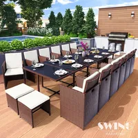 Swing&Harmonie Poly Rattan Sitzgruppe Esstisch Lounge Gartenmöbel Sitzgarnitur Set + 12x Stühle + 4x Hocker - braun