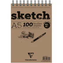 Clairefontaine Skizzenblock A5 90g, 100 Blatt blanco, Spirale an kurzer Seite